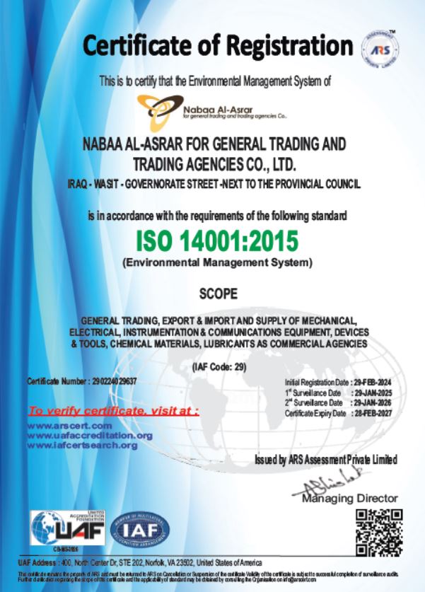 ISO 14001 Certificate